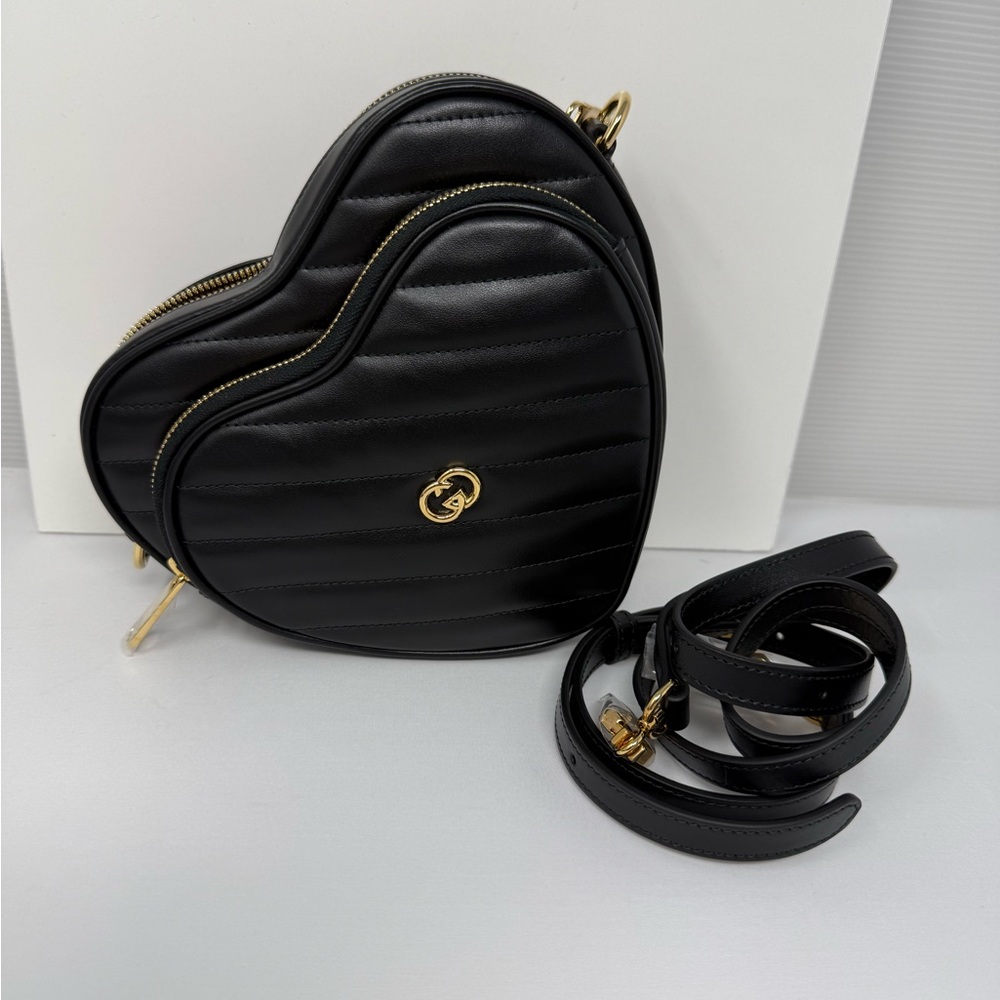 Gucci Black Heart Crossbody Bag with Gold Details